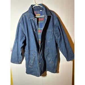 Vintage Ruff Hewn Mens Denim barn coat Jacket Plaid Lined Workwear‎ Blue Size L